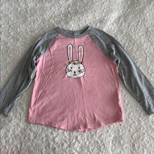 Hanna Andersson girls size 6-7 pink gray raglan sleeve bunny shirt spring Easter